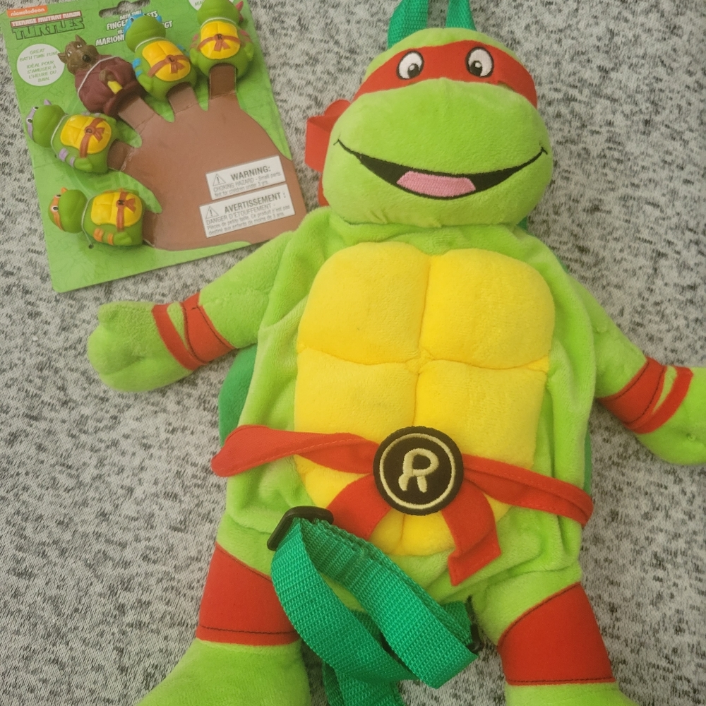 Ninja Turtle Backpack and Finger Puppets.